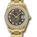 Rolex Yellow Gold Datejust Pearlmaster 34 Watch - 34 Diamond Bezel - Black Mother-Of-Pearl Diamond Dial - 81298 dkmd
