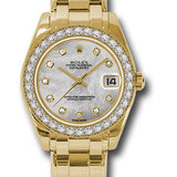 Rolex Yellow Gold Datejust Pearlmaster 34 Watch - 34 Diamond Bezel - White Mother-Of-Pearl Diamond Dial - 81298 md