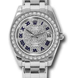 Rolex White Gold Datejust Pearlmaster 34 Watch - 34 Diamond Bezel - Diamond Paved Roman Dial - 81299 dpr
