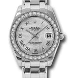 Rolex White Gold Datejust Pearlmaster 34 Watch - 34 Diamond Bezel - White Mother-Of-Pearl Roman Dial - 81299 mr