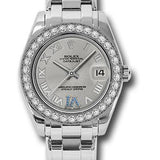 Rolex White Gold Datejust Pearlmaster 34 Watch - 34 Diamond Bezel - Silver Roman Dial - 81299 ssr