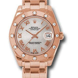 Rolex Pink Gold Datejust Pearlmaster 34 Watch - 12 Diamond Bezel - Mother-Of-Pearl Roman Dial - 81315 mr