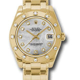 Rolex Yellow Gold Datejust Pearlmaster 34 Watch - 12 Diamond Bezel - White Mother-Of-Pearl Diamond Dial - 81318 md