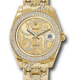Rolex Yellow Gold Datejust Pearlmaster 34 Watch - 116 Diamond Bezel - Champagne Arabesque Diamond Dial - 81338 arabesque