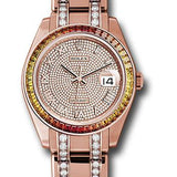 Rolex Everose Gold Datejust Pearlmaster 39 Watch - 48 Orange To Yellow Gradient Baguette-Cut Sapphires Bezel - 18K Everose Gold Diamond Paved Dial - 86345SAJOR dpdb
