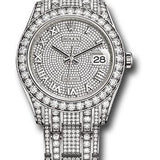 Rolex White Gold Oyster Perpetual Pearlmaster 39 Watch - Diamond Lugs - Diamond Bezel - Diamond Paved Roman Dial - Diamond Paved Bracelet - 86409RBR