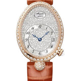 Breguet Reine de Naples 8938 - Rose Gold Case - Diamond Paved Dial - Brown Leather Strap - 8938BR/8D/964/DD0D