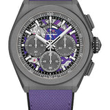 Zenith DEFY 21 Ultraviolet Watch - Sandblasted Titanium - Grey and Ultraviolet Dial - Rubber Backed Violet Fabric Strap - 97.9001.9004/80.R922