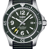 Breitling Superocean Automatic 44 Outerknown Watch - Stainless Steel - Green Dial - Khaki Green Econyl® Yarn Strap - Tang Buckle - A17367A11L1W1