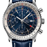 Breitling Navitimer Chronograph GMT 46 Watch - Steel - Blue Dial - Blue Croco Strap - Tang Buckle - A24322121C2P1