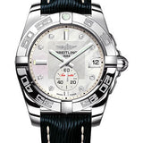 Breitling Galactic 36 Automatic Watch - Stainless Steel - Mother-Of-Pearl Diamond Dial - Blue Calfskin Leather Strap - Tang Buckle - A37330121A1X1