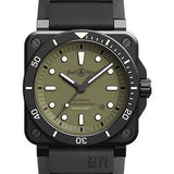 Bell & Ross BR 03-92 Diver Military - Black Rubber and Khaki Fabric Straps of 999