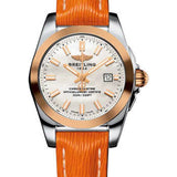 Breitling Galactic 29 Sleek Watch - Stainless Steel - Mother-Of-Pearl Dial - Orange Calfskin Leather Strap - Tang Buckle - C72348121A1X1