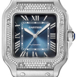 Cartier Santos De Cartier Medium  Automatic  Steel  Diamonds  Interchangeable Metal  Leather Bracelets - W4SA0006