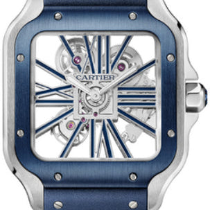 Cartier Santos De Cartier Skeleton Large Manual Steel Interchangeable Metal And Rubber Bracelets - WHSA0026