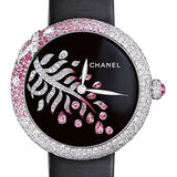 Chanel Mademoiselle Prive Automatic Watch - White Gold Diamond Case - Grand Feu Black Enamel Diamond Dial - Black Satin Strap - H3098