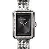 Chanel BOYFRIEND TWEED Quartz Watch - Small Steel Case - Diamond Bezel - Black Dial - Steel Bracelet - H4877