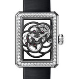Chanel Premiere Camelia Skeleton Manual-Wind Watch - White Gold Diamond Case - Diamond Bezel - See Through Dial - Black Satin Strap - H5251