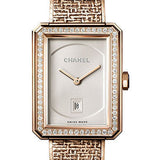 Chanel BOYFRIEND TWEED Quartz Watch - Medium Beige Gold Case - Diamond Bezel - Opaline Dial - Beige Gold Bracelet - H5315