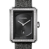 Chanel BOYFRIEND TWEED Quartz Watch - Medium Steel Case - Diamond Bezel - Black Dial - Steel Bracelet - H5318