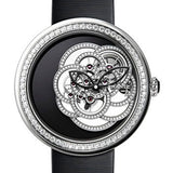 Chanel Mademoiselle Prive Camelia Skeleton Manual-Wind Watch - White Gold Case - Diamond Bezel - Black Satin Strap - H5471