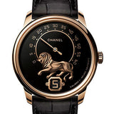 Chanel Monsieur Manual-Wind Watch - Beige Gold Case - Black Grand Feu Enamel Dial - Black Strap Limited Edition of 20 - H5488