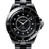 Chanel J12 Automatic Watch - 38mm Black Ceramic And Steel Case - Black Diamond Dial - Black Ceramic Bracelet - H5702