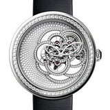 Chanel Mademoiselle Prive Camelia Skeleton Manual-Wind Watch - White Gold Case - Diamond Bezel - Black Satin Strap - H5945