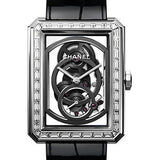 Chanel BOYFRIEND Skeleton Manual-Wind Watch - Large White Gold Case - Diamond Bezel - Black Strap Limited Edition of 55 - H6433