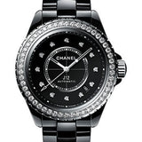 Chanel J12 Diamond Bezel Automatic Watch - 38mm Black Ceramic And Steel Case - Diamond Bezel - Black Diamond Dial - Black Ceramic Bracelet - H6526