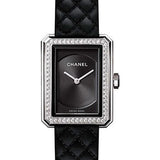 Chanel BOYFRIEND Quartz Watch - Small Steel Case - Diamond Bezel - Black Dial - Black Strap - H6586