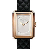 Chanel BOYFRIEND Quartz Watch - Small Beige Gold Case - Opaline Dial - Black Strap - H6587