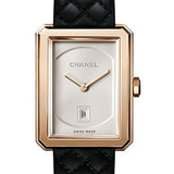 Chanel BOYFRIEND Quartz Watch - Medium Beige Gold Case - Opaline Dial - Black Strap - H6588