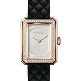 Chanel BOYFRIEND Quartz Watch - Small Beige Gold Case - Diamond Bezel - Opaline Dial - Black Strap - H6590