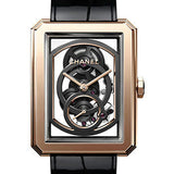 Chanel BOYFRIEND Skeleton Manual-Wind Watch - Large Beige Gold Case - Black Strap - H6594