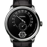 Chanel Monsieur Manual-Wind Watch - Platinum Case - Grand Feu Enamel Dial - Black Strap Limited Edition of 100 - H6597