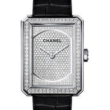 Chanel BOYFRIEND Quartz Watch - Medium White Gold Case - Diamond Bezel - Black Strap - H6674