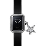Chanel Premiere LUCKY STAR Quartz Watch - Steel Diamond Case - Aventurine Effect Black Glittery Dial - Black Rubber Strap - H7943