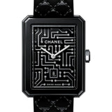 Chanel BOYFRIEND CYBERDATA Quartz Watch - Medium Steel Case - Black Diamond Dial - Patent Black Strap - H7946