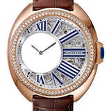 Cartier Cle de Cartier Mysterious Hours Watch - 41 mm Pink Gold Diamond Case - Silvered Openworked Grid Dial - Brown Alligator Strap - HPI00945
