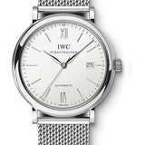 IWC Portofino Automatic Watch - 40 mm Stainless Steel Case - Silver Dial - Steel Milanese Mesh Bracelet - IW356505