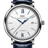 IWC Portofino Automatic Watch - Stainless Steel Case - Silver-Plated Dial - Blue Alligator Leather Strap - IW356527