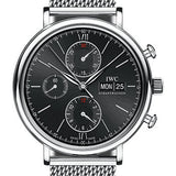 IWC Portofino Chronograph Watch - 42.0 mm Stainless Steel Case - Black Dial - Milanaise Mesh Steel Bracelet - IW391030