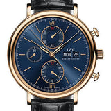 IWC Portofino Chronograph Watch - 42.0 mm 5N Gold Case - Blue Dial - Black Alligator Strap - IW391035