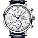 IWC Portofino Chronograph Watch - Stainless Steel Case - Silver-Plated Dial - Blue Alligator Leather Strap - IW391037