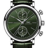 IWC Portofino Chronograph 39 Watch - Stainless Steel Case - Green Dial - Green Alligator Leather Strap - IW391405