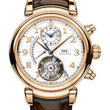 IWC Da Vinci Tourbillon Retrograde Chronograph Watch - 44.0 mm 5N Gold Case - Silver Dial - Dark Brown Alligator Strap - IW393101