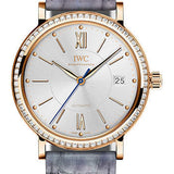IWC Portofino Midsize Automatic Watch - 37 mm Red Gold Case - Silver Dial - Lilac Alligator Strap - IW458107