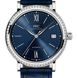 IWC Portofino Automatic 37 Watch - 37.0 mm Stainless Steel Case - Diamond Bezel - Blue Dial - Blue Alligator Strap - IW458111