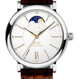 IWC Portofino Automatic Moon Phase 37 Watch - 37.0 mm Stainless Steel Case - Silver Dial - Dark Brown Alligator Strap - IW459011